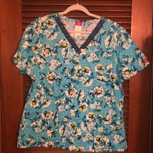 Dickies XL scrub top flower polka dot turquoise